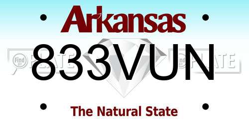 833VUN Arkansas License Plate