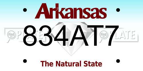 834AT7 Arkansas License Plate