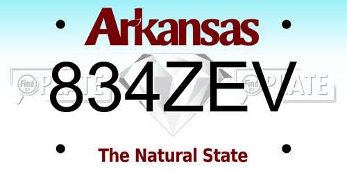 834ZEV Arkansas License Plate