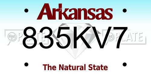 835KV7 Arkansas License Plate