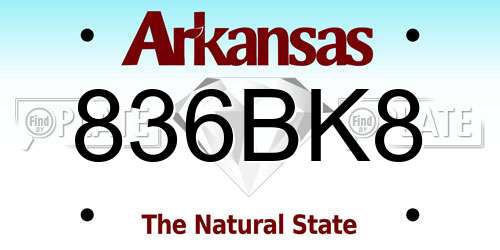 836BK8 Arkansas License Plate