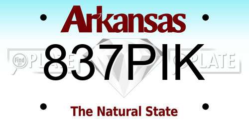 837PIK Arkansas License Plate