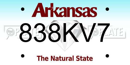 838KV7 Arkansas License Plate