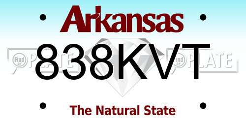 838KVT Arkansas License Plate