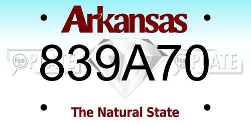 839A70 Arkansas License Plate