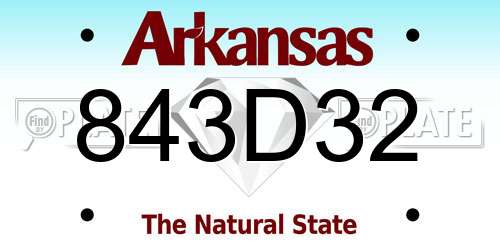 843D32 Arkansas License Plate