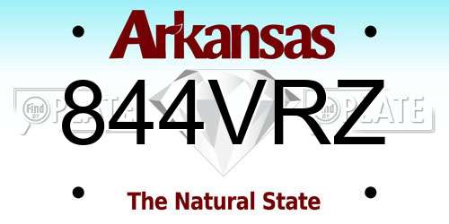 844VRZ Arkansas License Plate