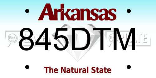 845DTM Arkansas License Plate