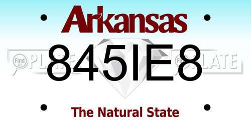 845IE8 Arkansas License Plate