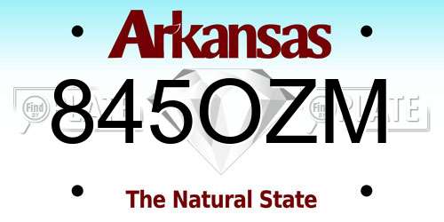 845OZM Arkansas License Plate
