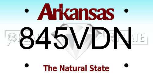 845VDN Arkansas License Plate