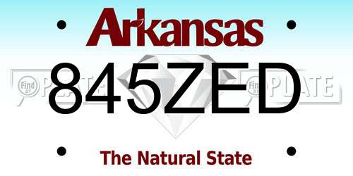 845ZED Arkansas License Plate