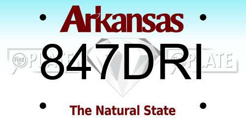 847DRI Arkansas License Plate