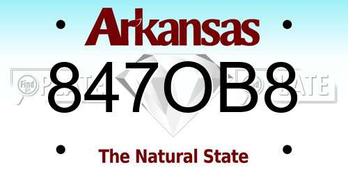 847OB8 Arkansas License Plate