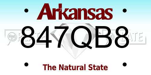 847QB8 Arkansas License Plate