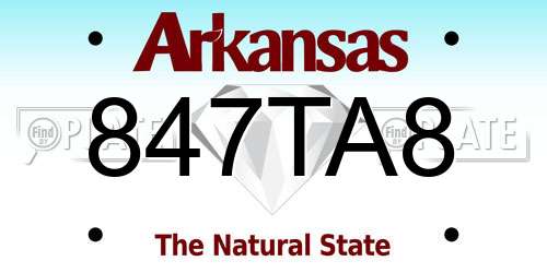 847TA8 Arkansas License Plate