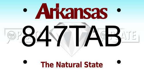 847TAB Arkansas License Plate