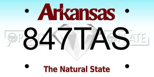 847TAS Arkansas License Plate