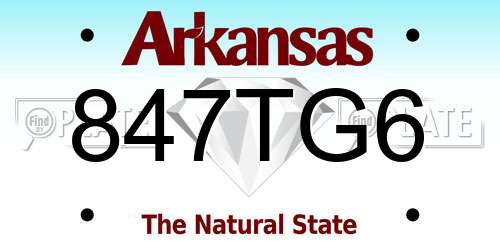 847TG6 Arkansas License Plate