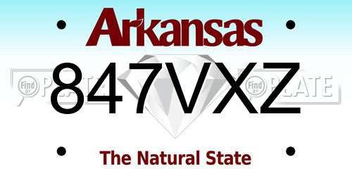 847VXZ Arkansas License Plate