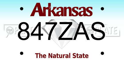 847ZAS Arkansas License Plate