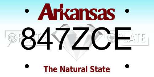 847ZCE Arkansas License Plate