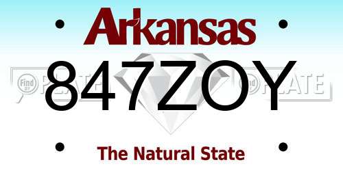 847ZOY Arkansas License Plate