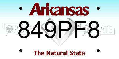 849PF8 Arkansas License Plate