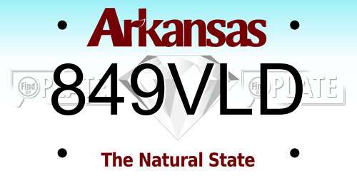 849VLD Arkansas License Plate