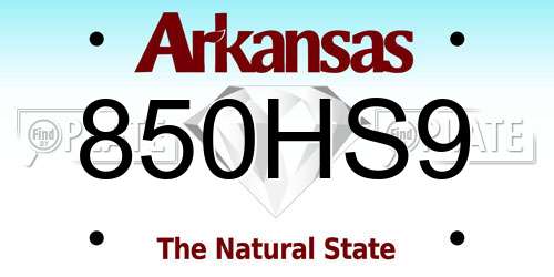 850HS9 Arkansas License Plate