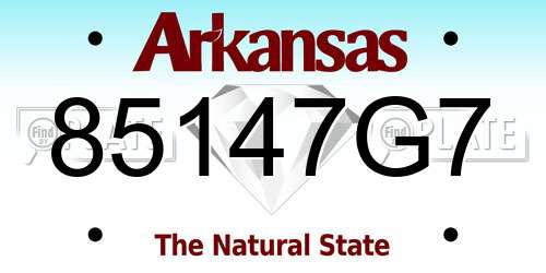 85147G7 Arkansas License Plate