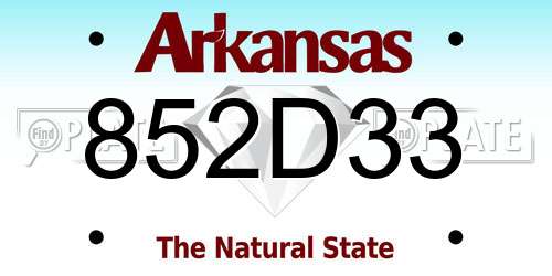 852D33 Arkansas License Plate