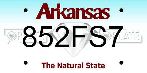 852FS7 Arkansas License Plate