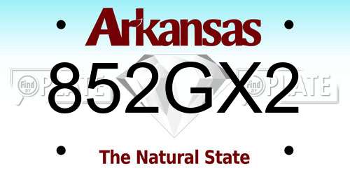 852GX2 Arkansas License Plate