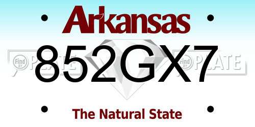 852GX7 Arkansas License Plate
