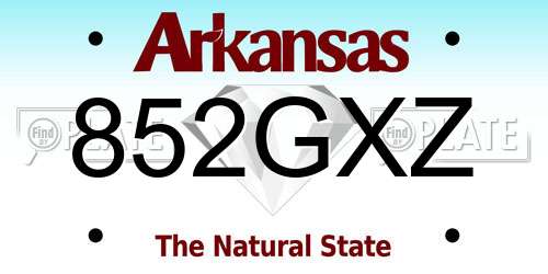 852GXZ Arkansas License Plate