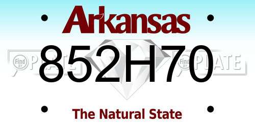 852H70 Arkansas License Plate