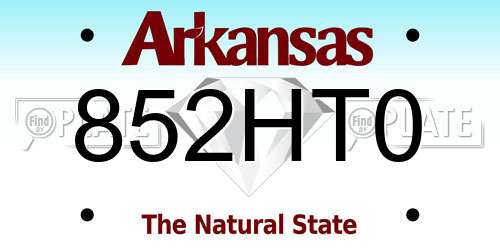 852HT0 Arkansas License Plate