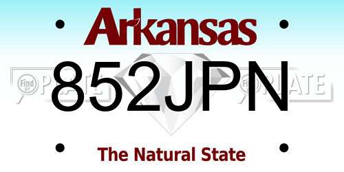 852JPN Arkansas License Plate