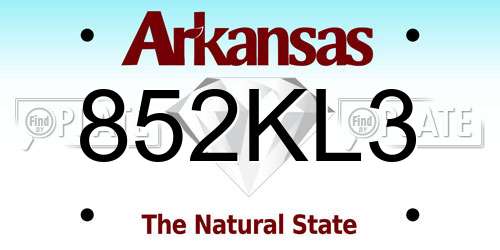 852KL3 Arkansas License Plate