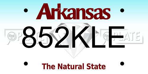 852KLE Arkansas License Plate