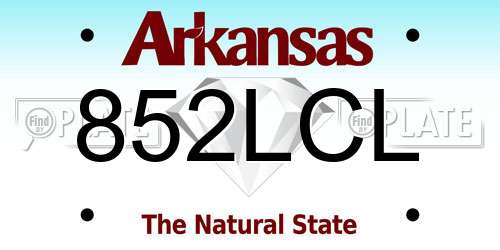 852LCL Arkansas License Plate