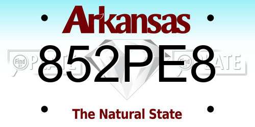 852PE8 Arkansas License Plate