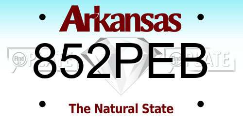852PEB Arkansas License Plate