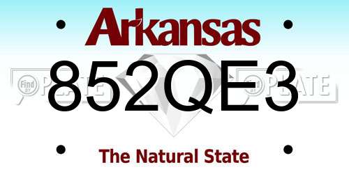 852QE3 Arkansas License Plate