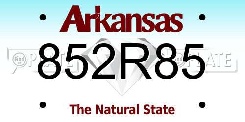 852R85 Arkansas License Plate