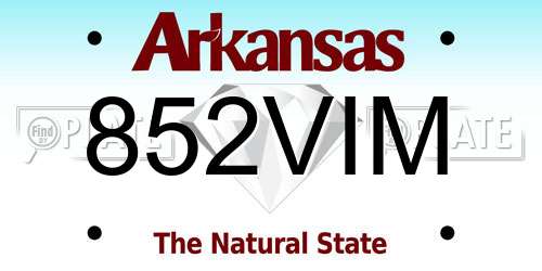 852VIM Arkansas License Plate