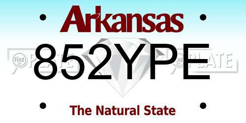 852YPE Arkansas License Plate