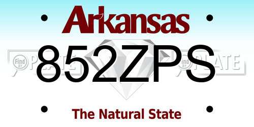 852ZPS Arkansas License Plate