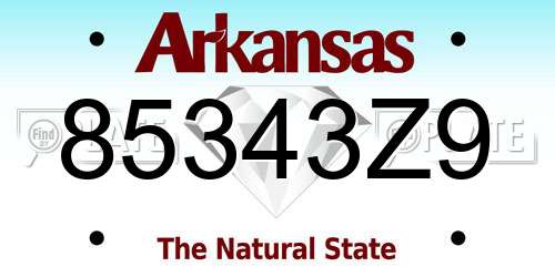 85343Z9 Arkansas License Plate